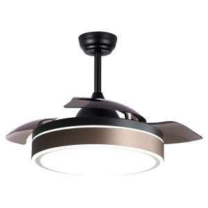 42 inch modern black retractable ceiling fan with 6 speed DC control, ultra slim profile for high-end interior B2B projects, model VY-13008