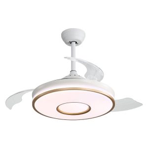 42 inch retractable blade ceiling fan with dimmable LED light, adjustable brightness and color temperature for home and commercial settings, model VY-13010