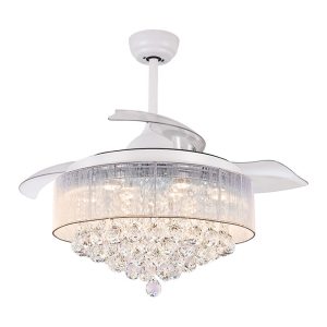 42 inch luxury crystal retractable ceiling fan fandelier, elegant chandelier aesthetic with hidden cooling power for high-end decoration, model VY-13012
