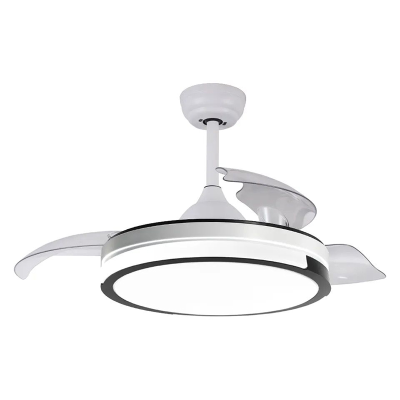 VANYE 42" White Retractable Blade Ceiling Fan - Silent DC Motor 1 White 42 inch retractable blade ceiling fan with silent DC motor, auto retractable aerodynamic blades for quiet residential use, model VY-13003