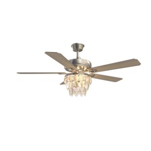 52 inch brushed nickel crystal ceiling fan with plywood blades, high end finish for hotel and luxury project wholesale, model VY-13036