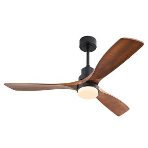 52 inch decorative 5 solid wood leaf ceiling fan with quiet DC motor and LED, tropical modern style for residential wholesale, model VY-13043