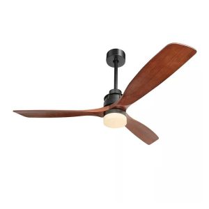 52 inch modern wood blade ceiling fan with integrated LED light, natural wood aesthetic with high-tech lighting for contemporary interiors, model VY-13019
