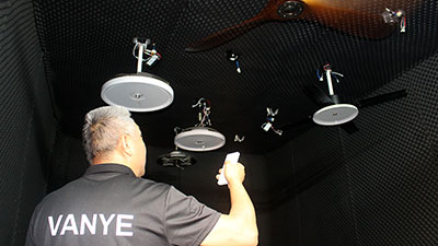 VANYE R&D engineer designing high-performance ceiling fan Motor on CAD software.