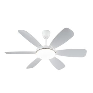 Smart app control flush mount ceiling fan with OEM plastic blades, iOS Android integration for low ceilings, model VY-12057