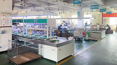 VANYE ceiling fan assembly line production workshop with 4 manufacturing lines for mass production.