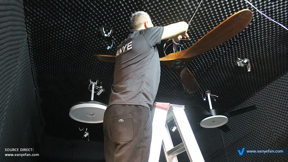 Ultimate Guide to Importing Ceiling Fans from China (No Certification? No Problem!) 3 Quality control laboratory testing ceiling fan motor noise and performance - VANYE QC