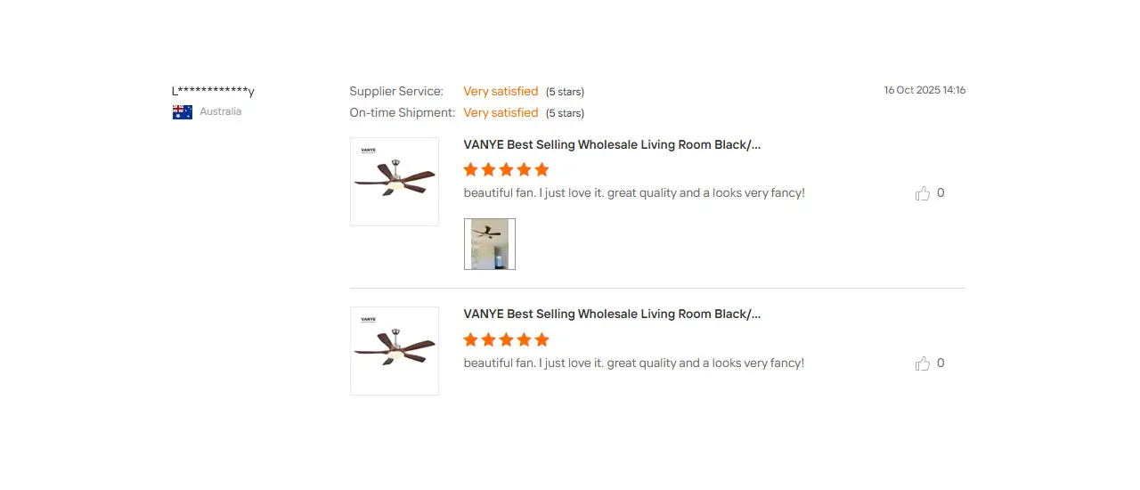Commercial Ceiling Fan Client Real Review Overseas project client real photo for VANYE commercial ceiling fan bulk purchase