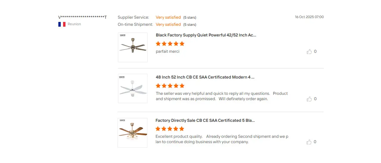 OEM Custom Ceiling Fan Buyer Review OEM customized VANYE ceiling fan real feedback from global wholesaler