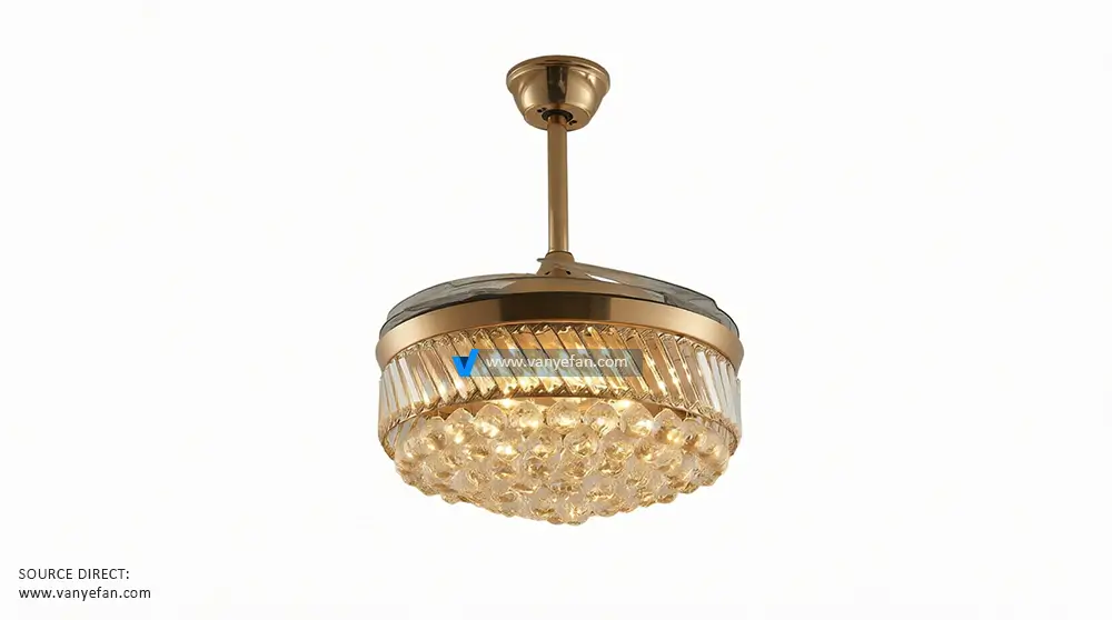 Ultimate Guide to Importing Ceiling Fans from China (No Certification? No Problem!) 6 Luxury gold crystal retractable blade ceiling fan with light for Middle East luxury villas and hotels - VANYE manufacturer